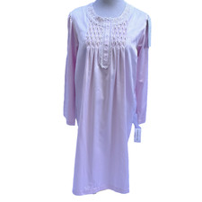 Miss Elaine Brushed Back Satin Nightgown M Pink Embroidered Lace Soft NEW