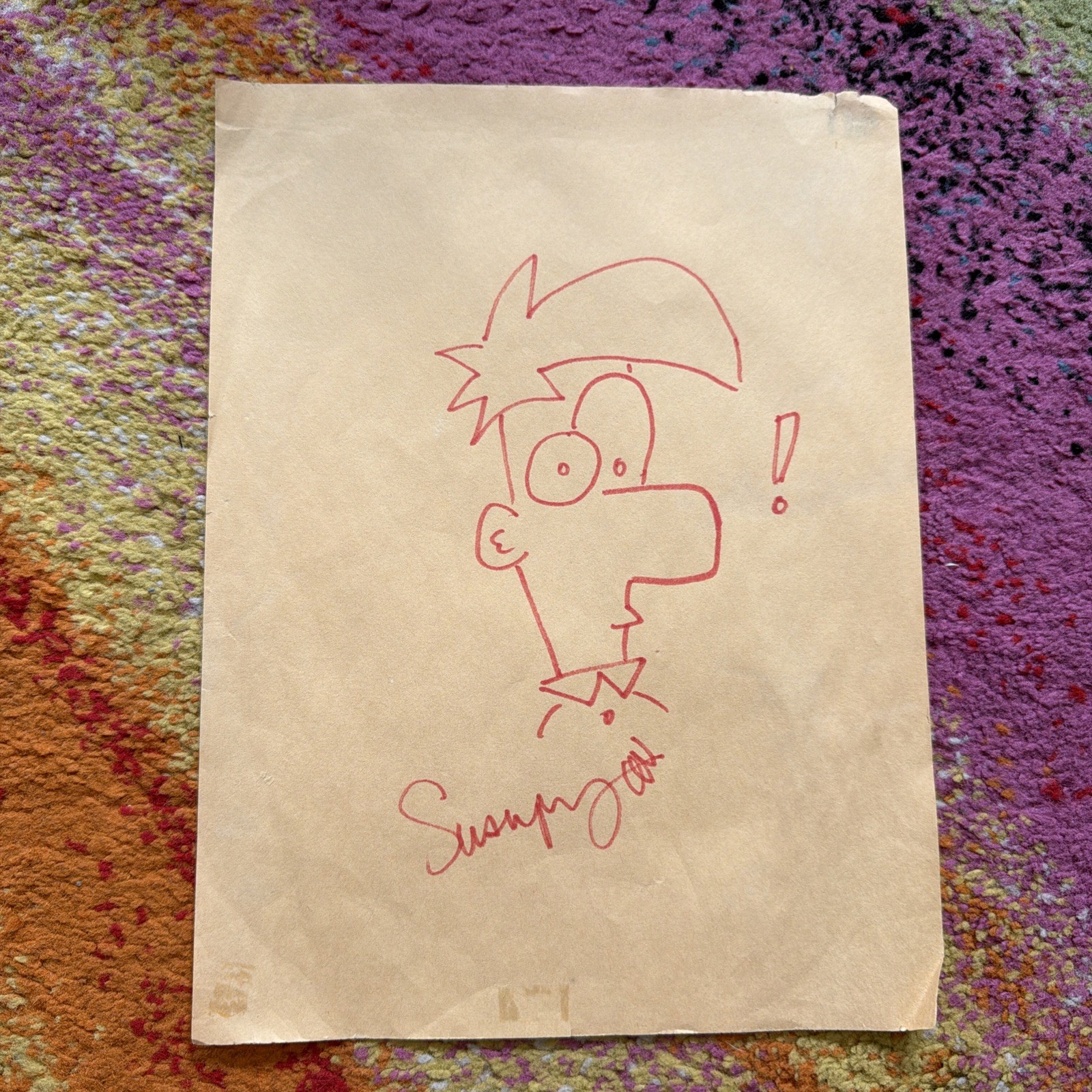 Jeff Swampy Marsh Signed Ferb Marker Drawing Phineas and Ferb 12x9
