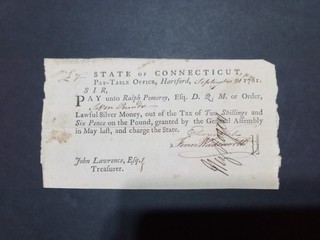 1781 Connecticut Revolutionary War Pay Note Order Signed Rogers Wales Wodsworth