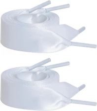 Marrywindix 2 Pairs 47" Flat Satin Ribbon Shoelaces Silk Shoestring Wide Shoe La