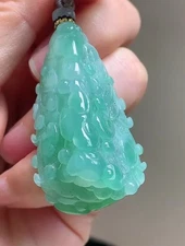 Certified Icy Green Cabbage Jadeite Jade Pendant 百财来聚 0925