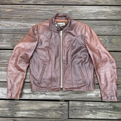 VTG Schott NYC Leather Motorcycle Biker Bomber Jacket Size 48 Moto Distressed!
