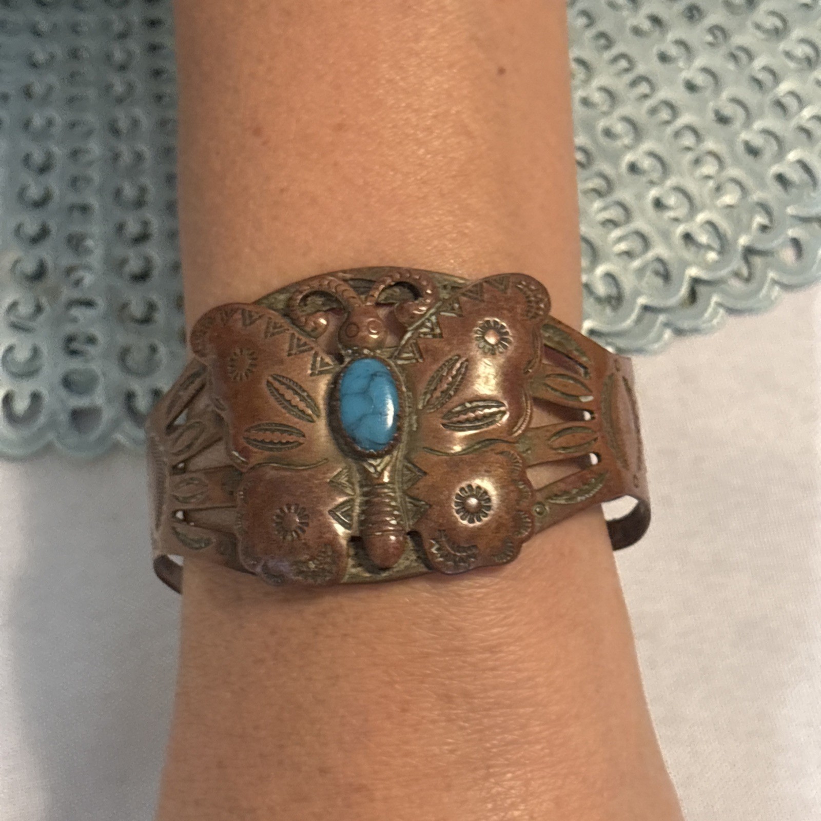 Bracelet Solid Copper Butterfly Cuff Vintage With… - image 6