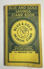 BLUE AND GOLD SAVINGS STAMP BOOK - FULL BOOK - Almost Full With Stamps 21st Annv