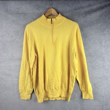 LL Bean Sweater Mens Large Cashmere Blend 1/4 Zip Yellow Pullover Preppy