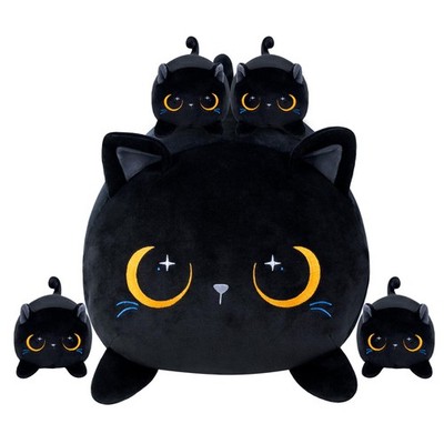 YIIQUWEN Black Cat Plush Cute Cat Stuffed Animal with 4 Baby Soft Pillow Chri...