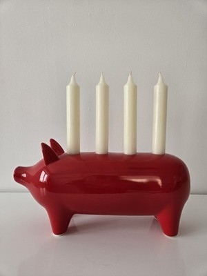 Adventskranz, Weihnachtsschwein inkl. 4 Kerzen cremefarbend,Keramik rot glasiert