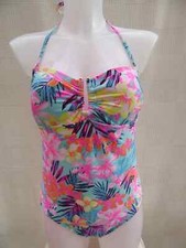 Pink / floral h'neck/strapless tum control pad cup swimming costume Size 12