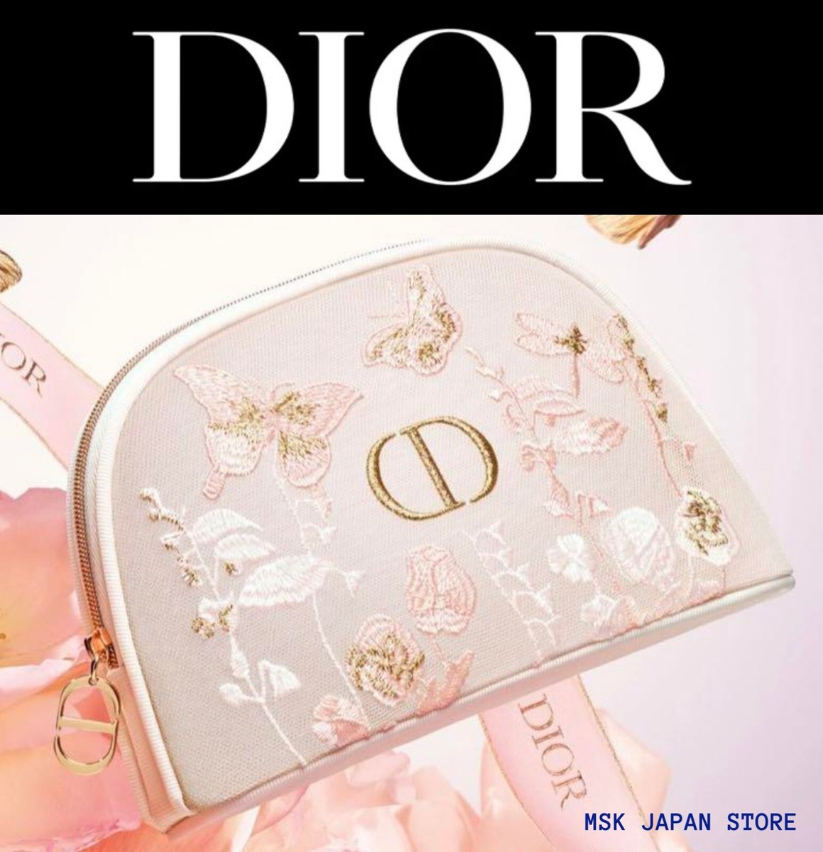 Christian Dior クリスチャンディオール ポーチ - 4503025E0012 Christian Dior Pouch embroidery Pink Butterfly Flower