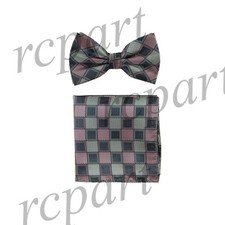 Men's Pre-tied Bow Tie  hankie set plaids  checkers silver pink gray formal