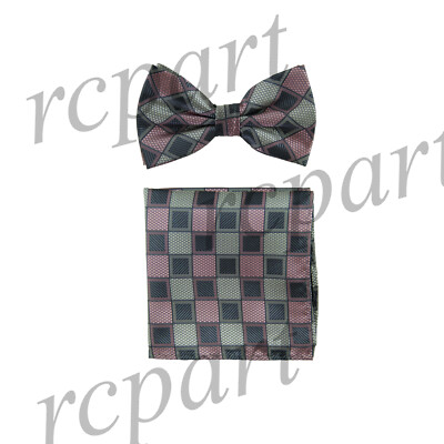 Men/'s microfiber Pre-tied Bow Tie /& hankie set Pink plaids /& checkers formal