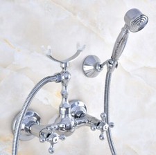 Double Handle Chrome Brass Bathroom Handheld Shower Faucet Set Mixer Tap 2na729