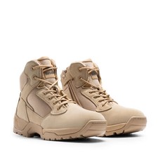 Mens Military Tactical Boots Side Zip Lace Up Combat Work Hiking Boots Sand