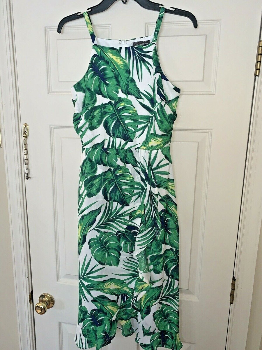 luxology dress green Boutique Halter KEY WEST Florida Palm Tree Palmetto Sz S ❤️tb1000 Silk