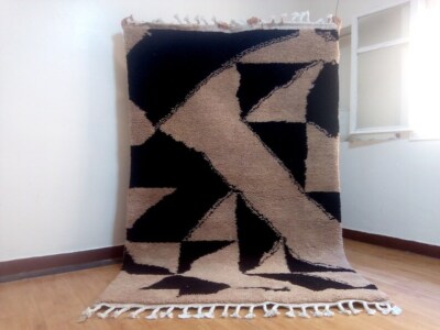 Moderner Marokkanischer Teppich - Beni Ourain Stil - Schwarz Muster Teppich, ...