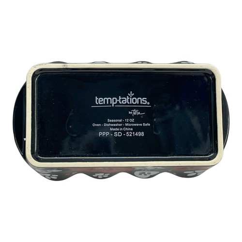 NEW Temp-tations Pawfetti 2 Mini Loaf Pans Ceramic Paw Prints on BLACK No Lid - Picture 6 of 8