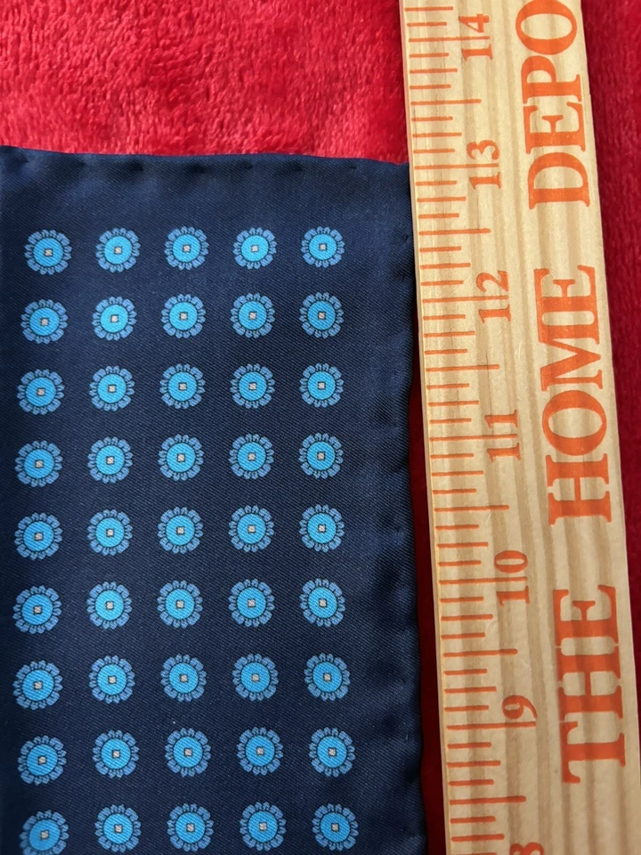 T.M. Lewin Navy 13" Pure Silk Pocket Square w/ Sky Florets Hand-rolled Edges EUC - Image 3 of 4