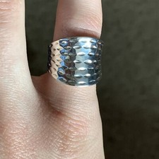 Modern Sterling Silver Ring 925 Wide Band Concave Textured Sz 6 EUC