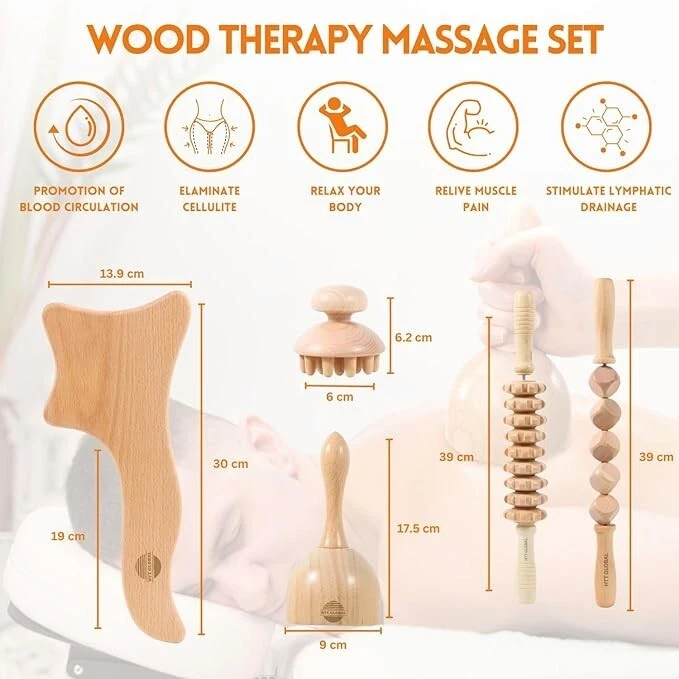 HTT GLOBAL Wood Therapy Massage Tools  for Full Body (5Pcs) - Image 2 of 4