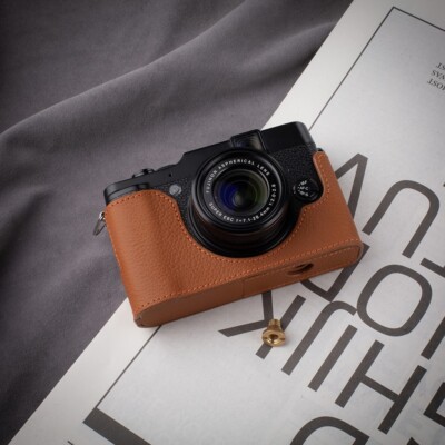For FUJIFILM X10 X20 Cowhide Real Leather Half Camera Case Bag Cover Brown