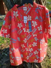 Barefoot In Paradise Shirt Mens Large Red Floral Beach Camp Hawaiian