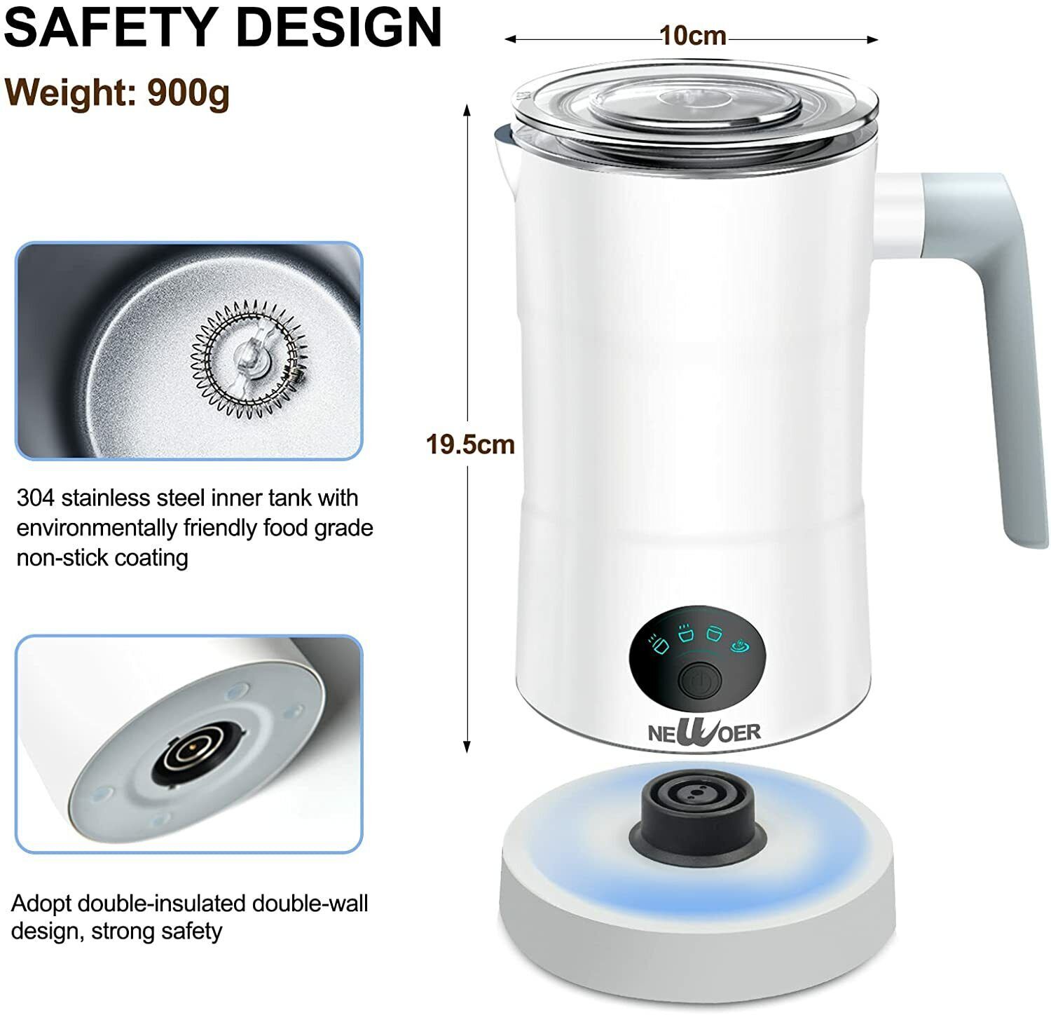 newoer Electric Milk Frother and Warmer 4 in 1Automatic Milk Frothers