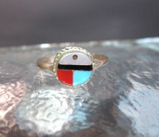 Ring Silber 925  Perlmutt Koralle Türkis Onyx sunface Zuni Indianer 18 mm
