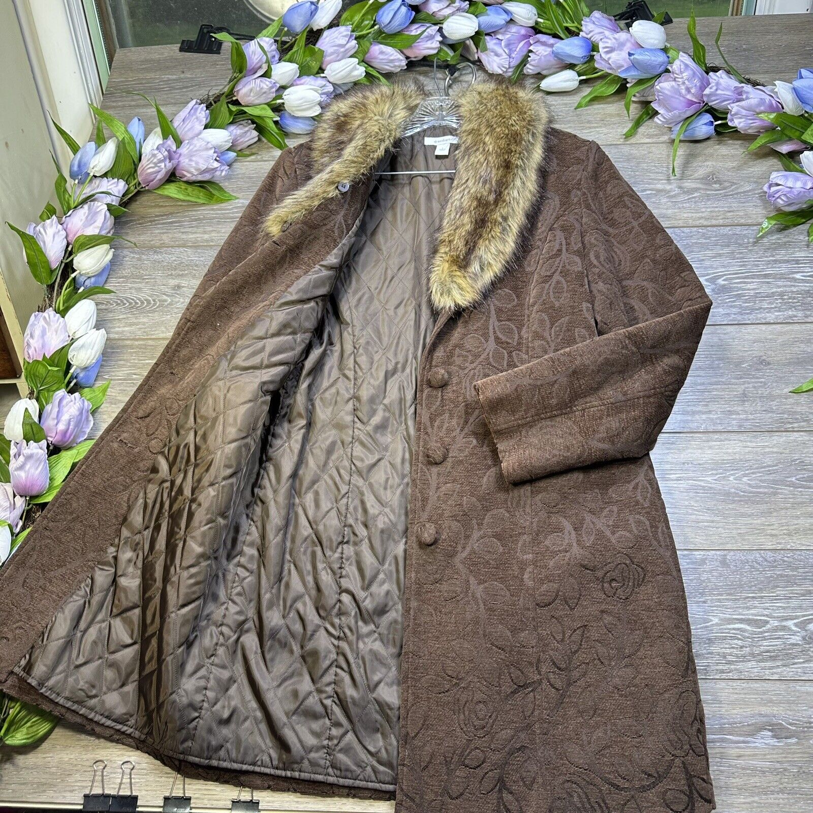 Faux Fur Trim Coat Size Large Beautiful Brown Lon… - image 2