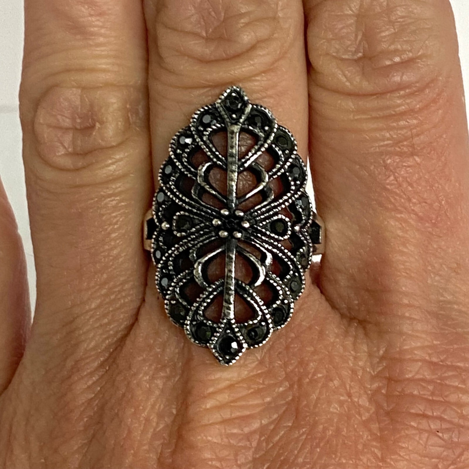 Sterling Silver 925 Openwork Scrollwork Wide Blac… - image 21