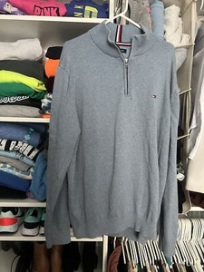 Tommy Hilfiger Men's 1/4 Zip Pullover Logo Sweater Size XXL in Light Blue
