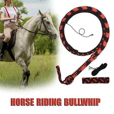 Red & Black Paracord Bullwhip (4 Feet–12 Feet) Durable Nylon Equestrian Whip