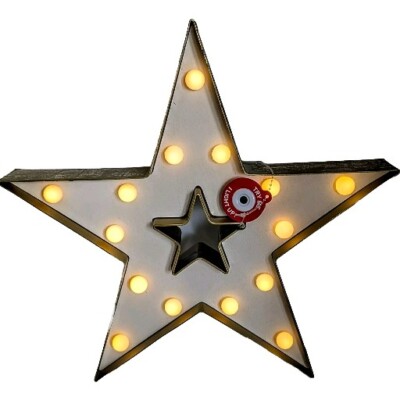 Marquee Light Star Shaped White Gold Led Plastic Wall Decore 16''