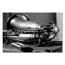 Postereck 0167 Poster Leinwand Saxophon, Schwarz Weiss Instrument Mundharmonika