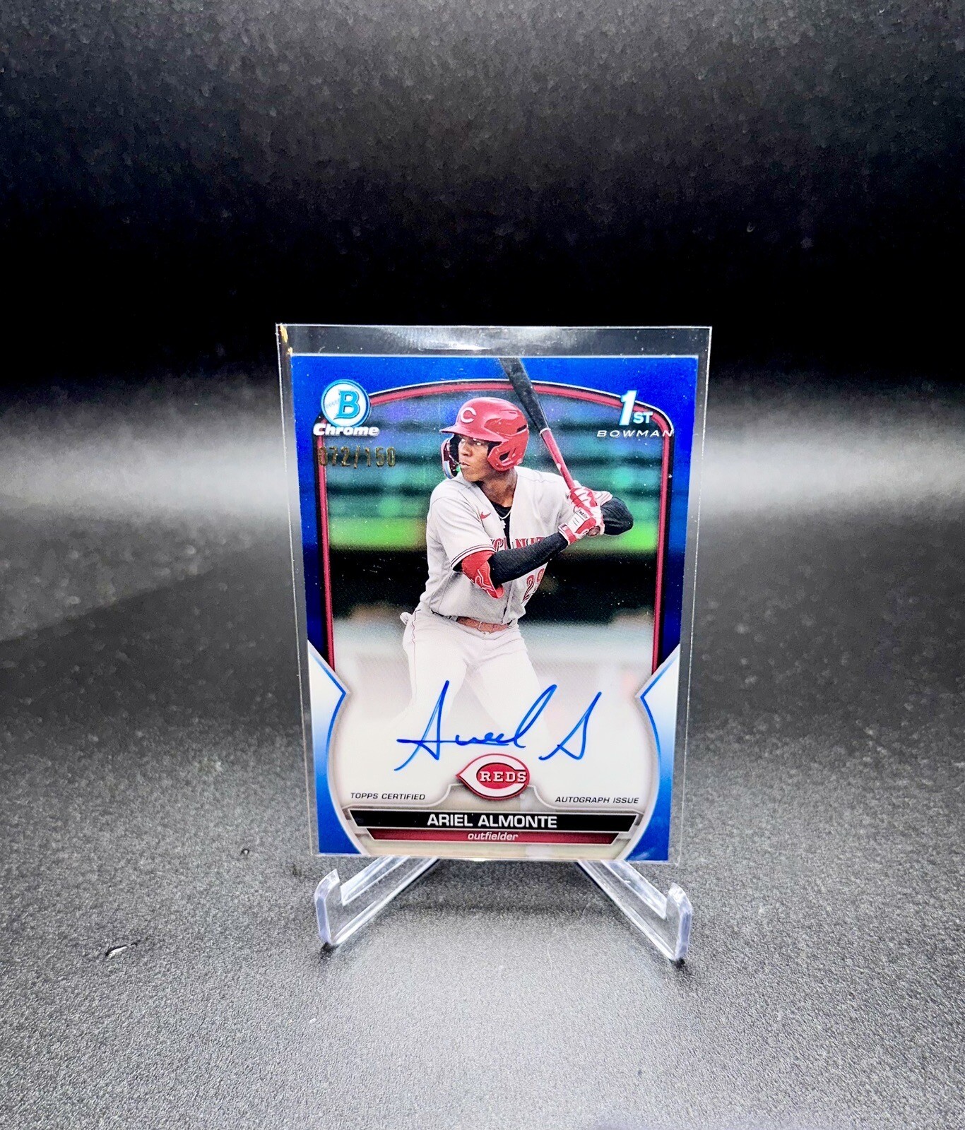2023 Bowman Chrome 1st Auto True Blue Ariel Almonte /150 # SP RC Refractor Reds