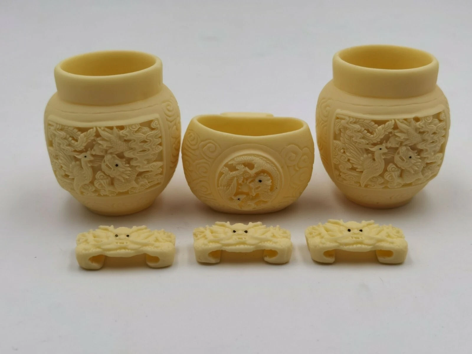 1set 6pcs Dragon Phoenix Bone meal birdcage food cup