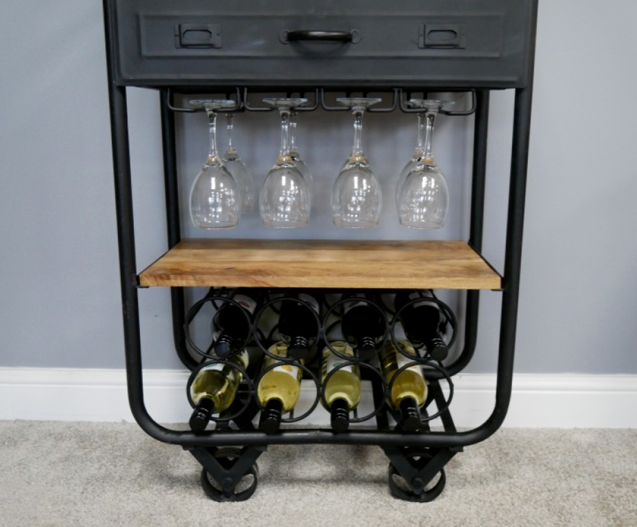 Industrial Drinks Trolley Rustic Metal Mini Bar Wine Glass Bottle Holder eBay