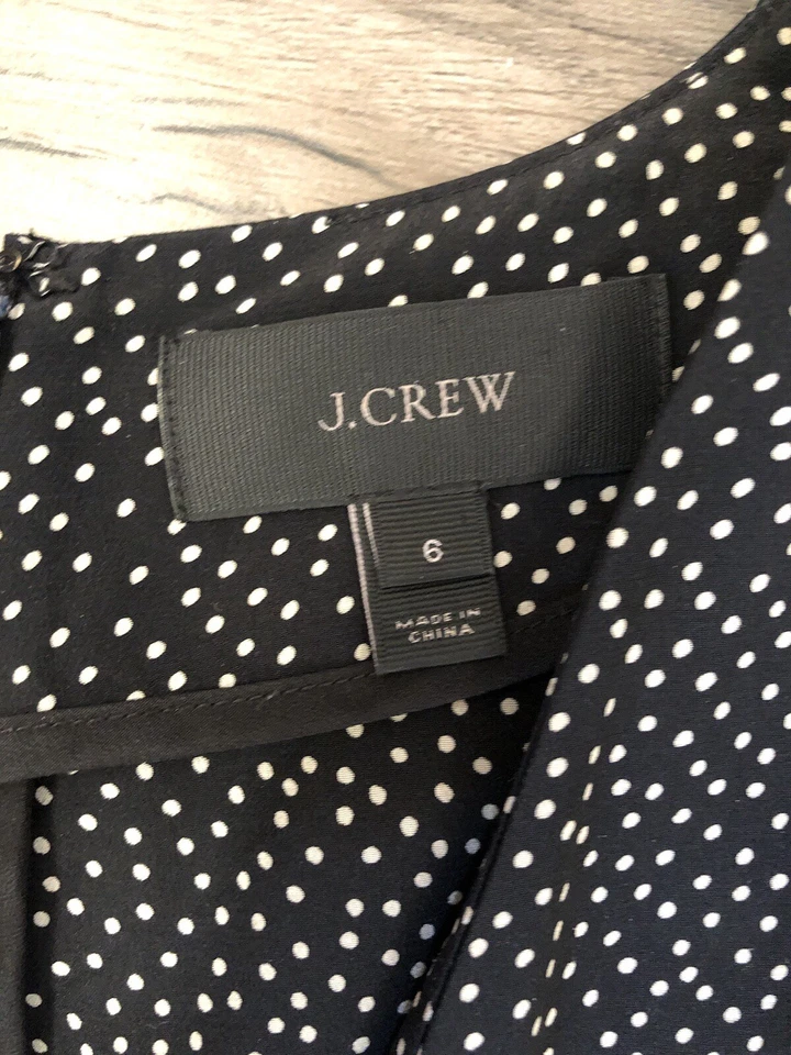 J. Crew 100% Silk Womens V-Neck Cap Sleeve Black Polka Dot Jumpsuit Sz 6 Pockets - Image 2 of 4