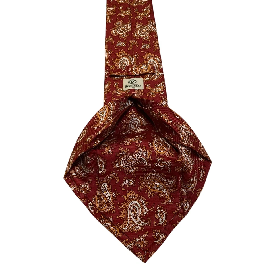 Corbata de seda LUIGI BORRELLI NAPOLI para hombre SEVENFOLD ITALIA lujo cachemira roja usada en excelente estado Foto 4 de 4