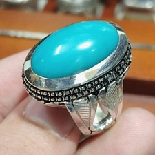 Men Real Turquoise Ring Nishapuri Feroza Natural Feroza Ring Shia Rings