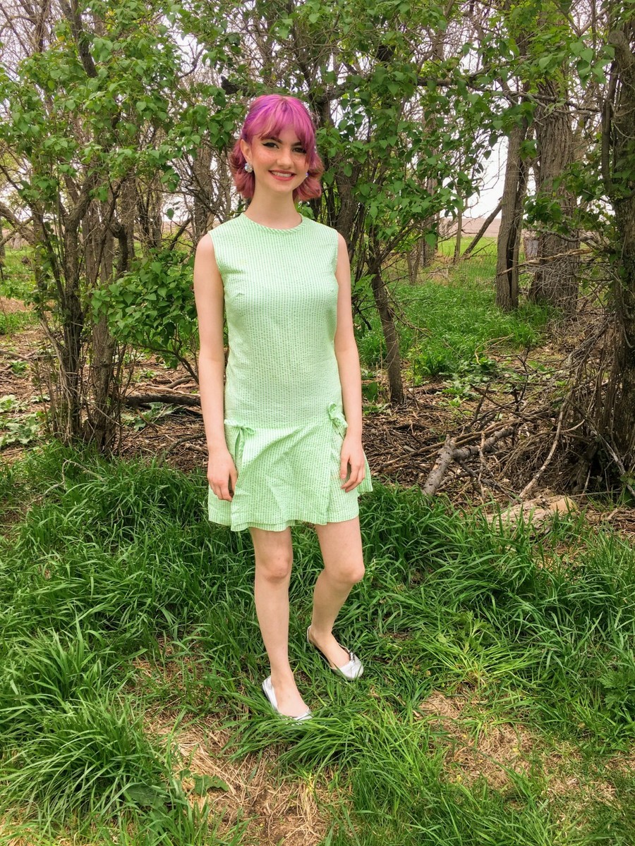Vintage Green Seer Sucker Romper Dress by Sears Size Small