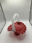 FENTON CRANBERRY OPALESCENT HOBNAIL SPIRAL OPTIC RIBBED SMALL BASKET 6”