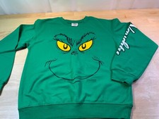 Junior's Dr. Seuss The Grinch Sweatshirt says Naughty Sz S-3/5-Cool Looking  