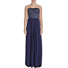 AIDAN MATTOX  Navy Beaded Bodice Chiffon Leg Slit Formal Gown 14 NEW 395