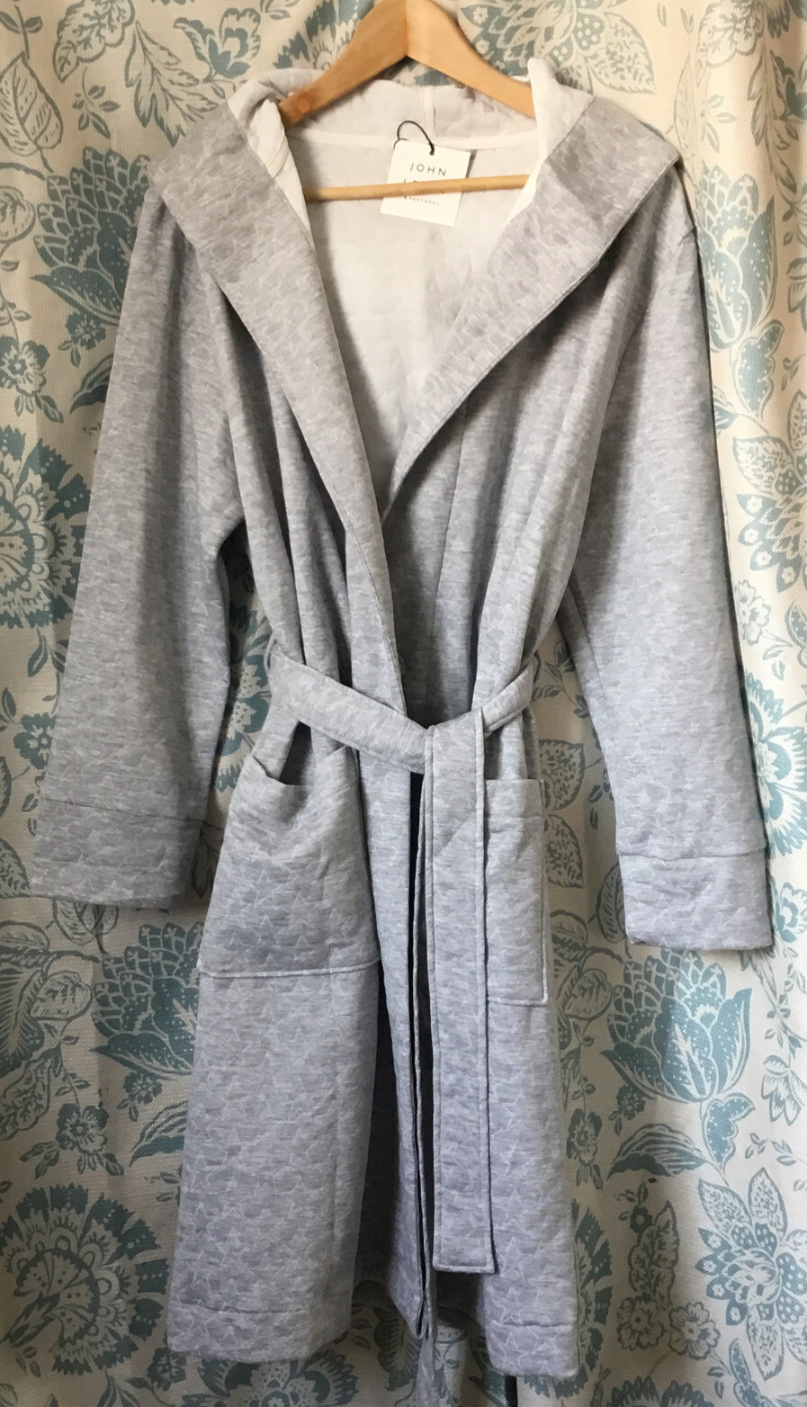 John Lewis Ladies Dressing Gown Star Quilt Jersey Robe Grey Size Large