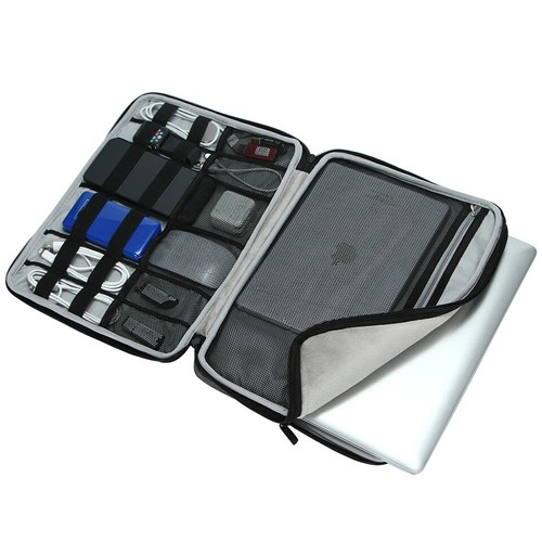 Laptophülle für 34 36 40 cm Laptop gepolstert Organizer mit Griff Schwarz - Afbeelding 2 van 9