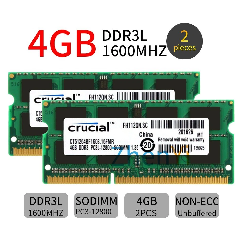 16GB 8GB 4GB RAM PC3L-12800 DDR3L-1600MHz SODIMM Memory Laptop For Crucial LOT - Image 3 of 4