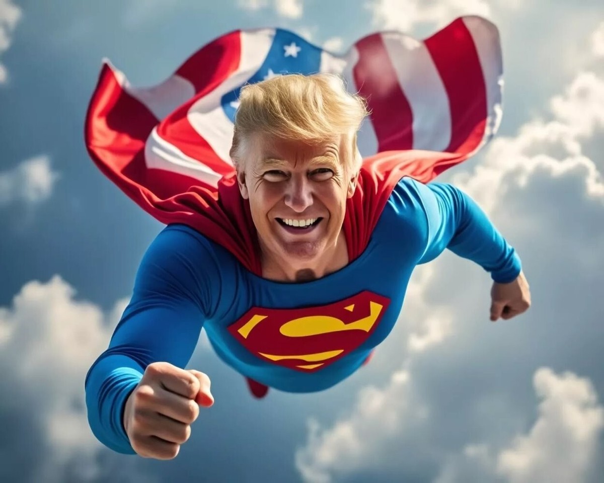 PRESIDENT DONALD TRUMP AS SUPERMAN, TRUMPERMAN - 8x10 Glossy Printed Photo