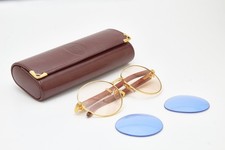 Cartier Bagatelle Bubinga Wood Sunglasses 90s Gold Pink Blue Round TB200042