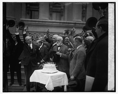 Photo:Rep. Chas. M. Stedman Birthday Cake Celebration 1926 Crowd Hats