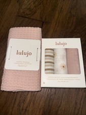 Lulujo Waffle Blanket  Cotton Muslin Receiving Blankets 3 Pack Baby Girl 4